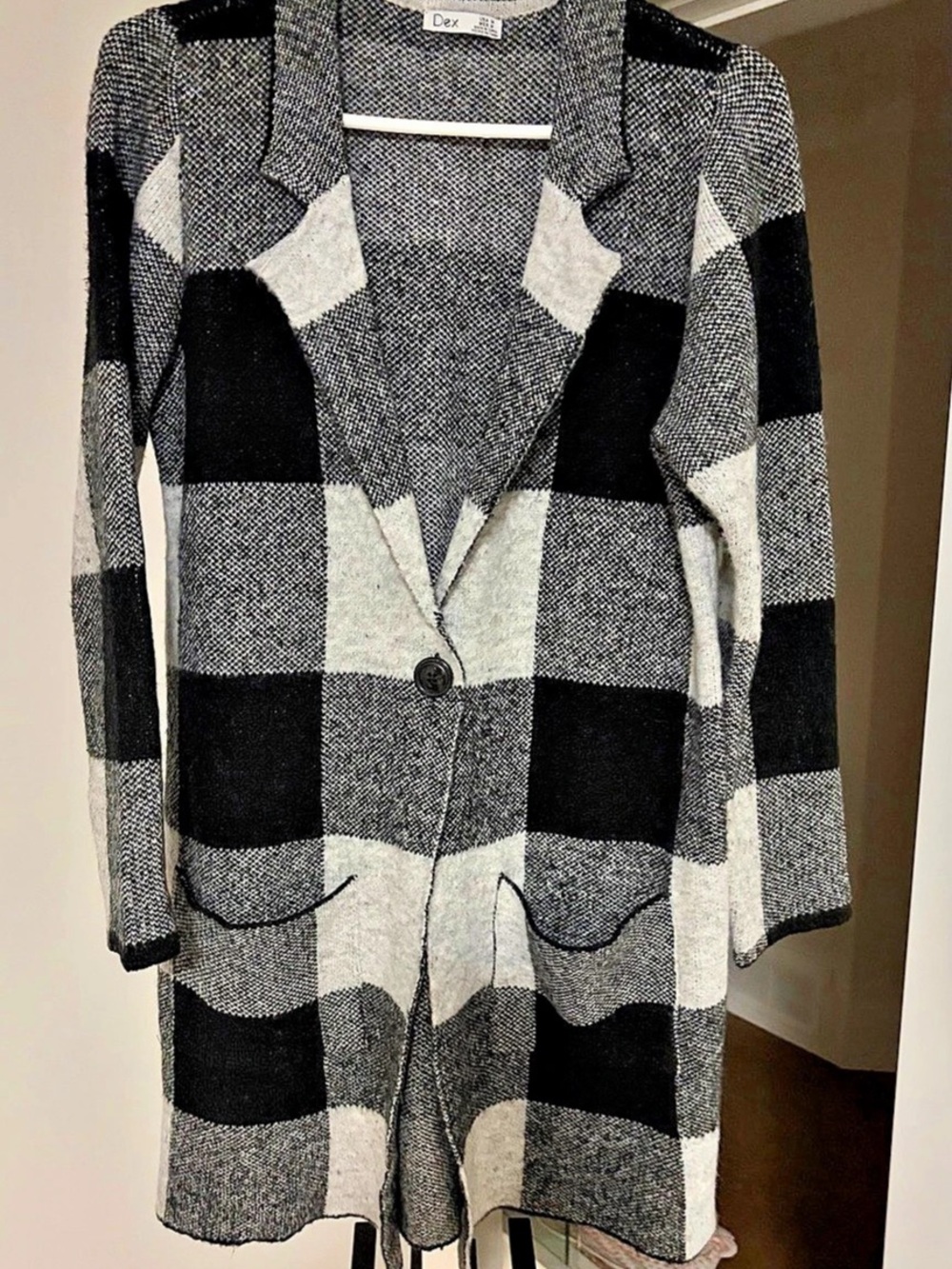 Dex Geometric Open Front Cardigan in Black & Gray Size Medium